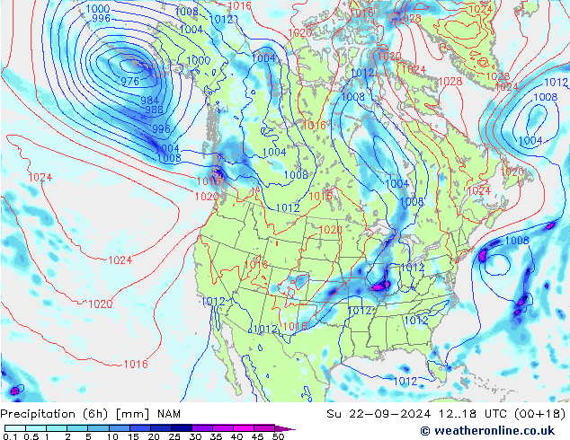 Precipitation (6h) NAM Su 22.09.2024 18 UTC