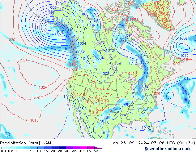 Precipitation NAM Mo 23.09.2024 06 UTC