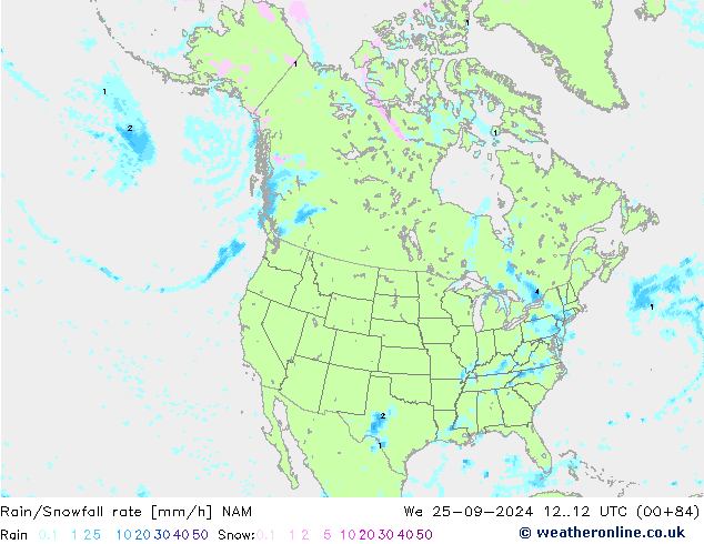 Regen/Schneefallrate NAM Mi 25.09.2024 12 UTC