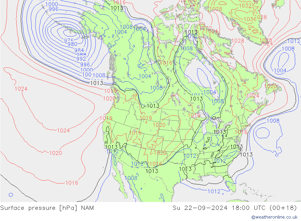 приземное давление NAM Вс 22.09.2024 18 UTC