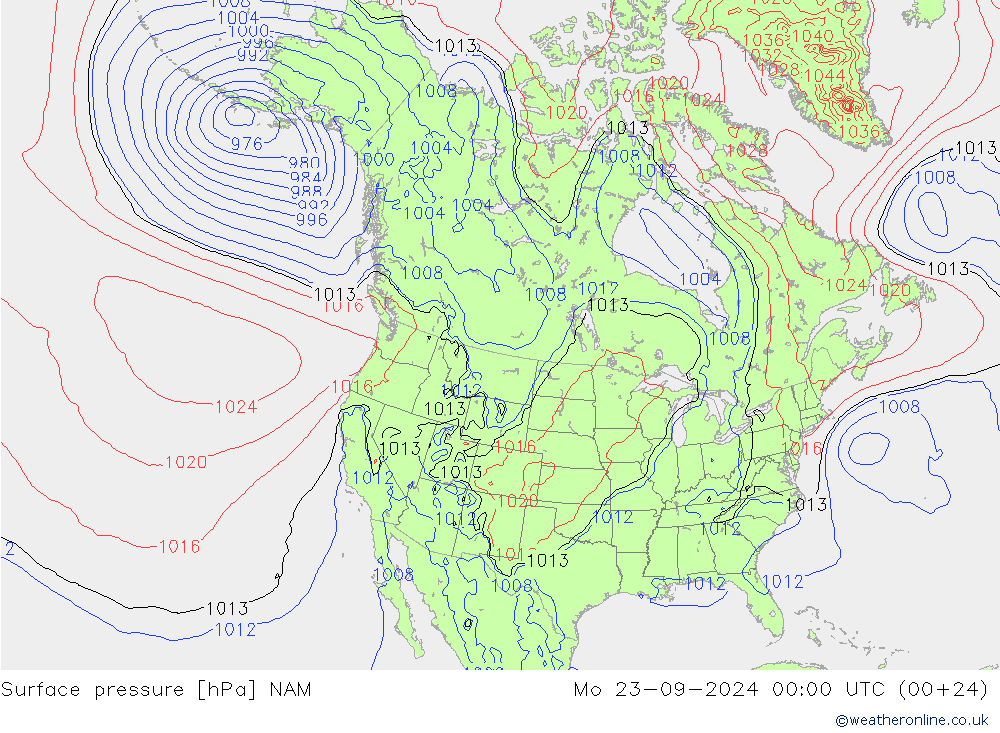 Pressione al suolo NAM lun 23.09.2024 00 UTC