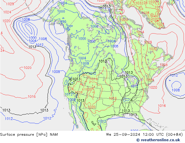 Surface pressure NAM We 25.09.2024 12 UTC