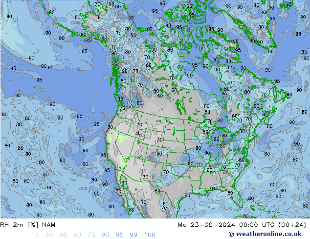 Humedad rel. 2m NAM lun 23.09.2024 00 UTC