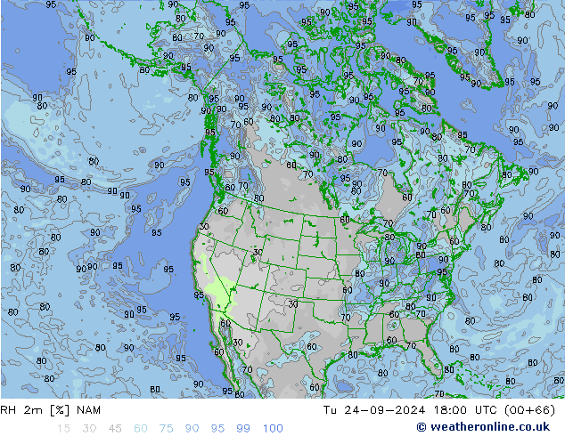 RH 2m NAM Di 24.09.2024 18 UTC