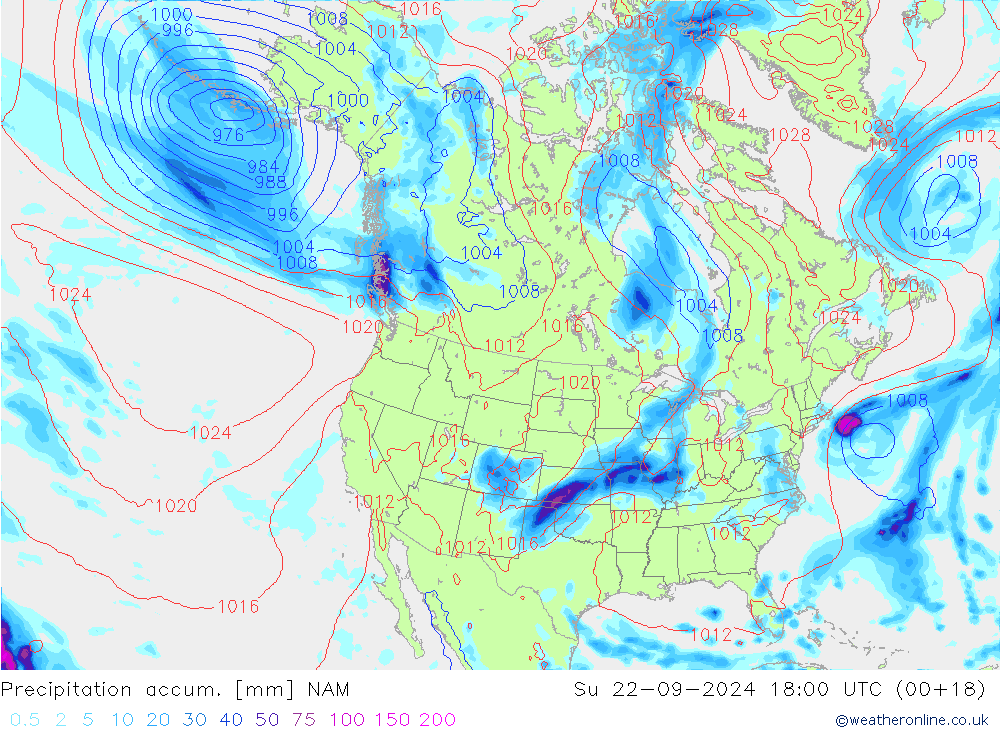 Precipitation accum. NAM Su 22.09.2024 18 UTC