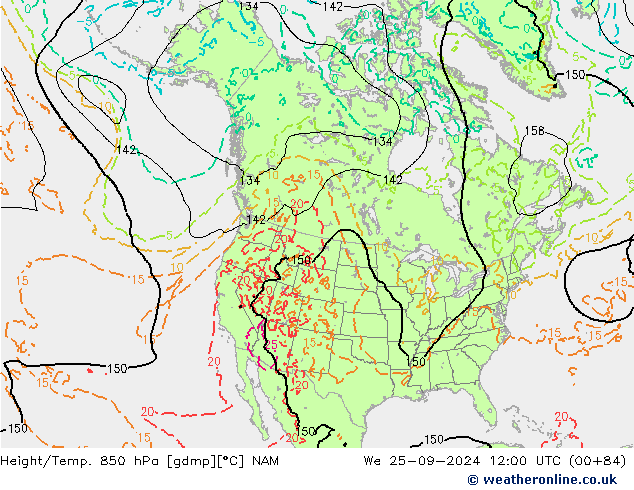 Yükseklik/Sıc. 850 hPa NAM Çar 25.09.2024 12 UTC