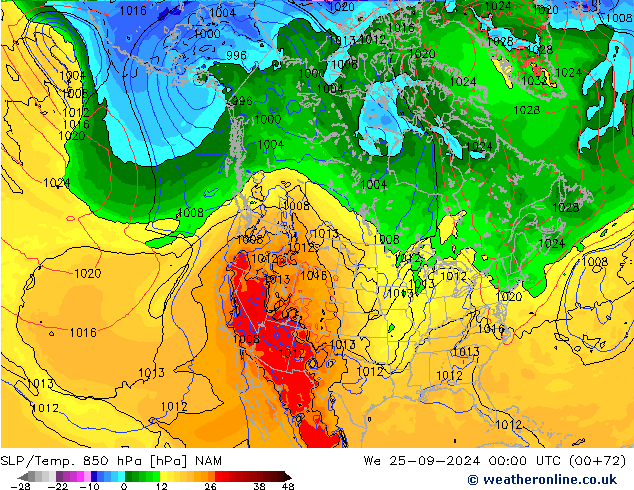 SLP/Temp. 850 hPa NAM wo 25.09.2024 00 UTC