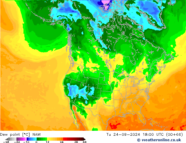 Ponto de orvalho NAM Ter 24.09.2024 18 UTC
