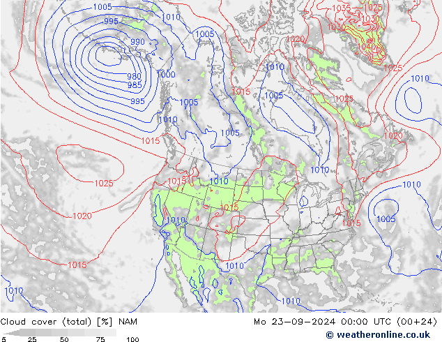 Bulutlar (toplam) NAM Pzt 23.09.2024 00 UTC