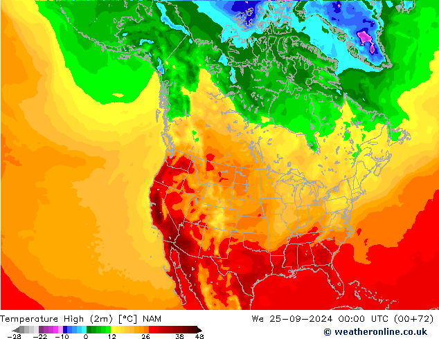 temperatura máx. (2m) NAM Qua 25.09.2024 00 UTC