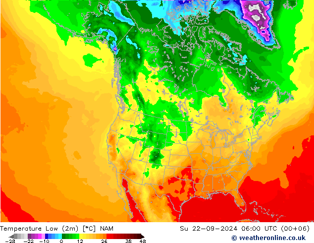 Temperatura mín. (2m) NAM dom 22.09.2024 06 UTC