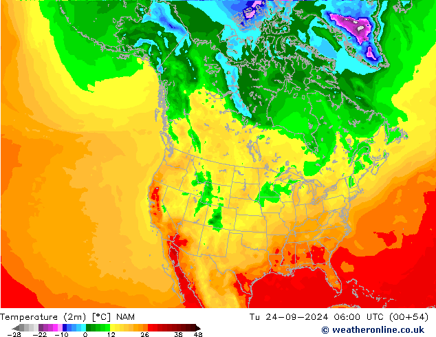 Temperature (2m) NAM Tu 24.09.2024 06 UTC