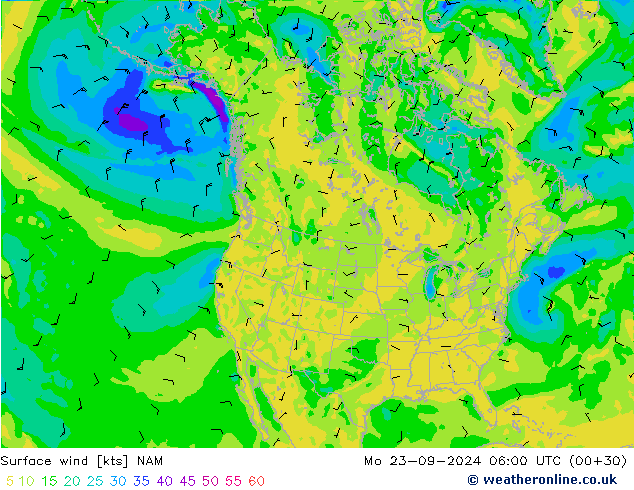 Surface wind NAM Mo 23.09.2024 06 UTC