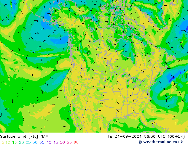 Rüzgar 10 m NAM Sa 24.09.2024 06 UTC