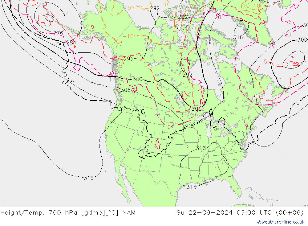 Height/Temp. 700 hPa NAM 星期日 22.09.2024 06 UTC