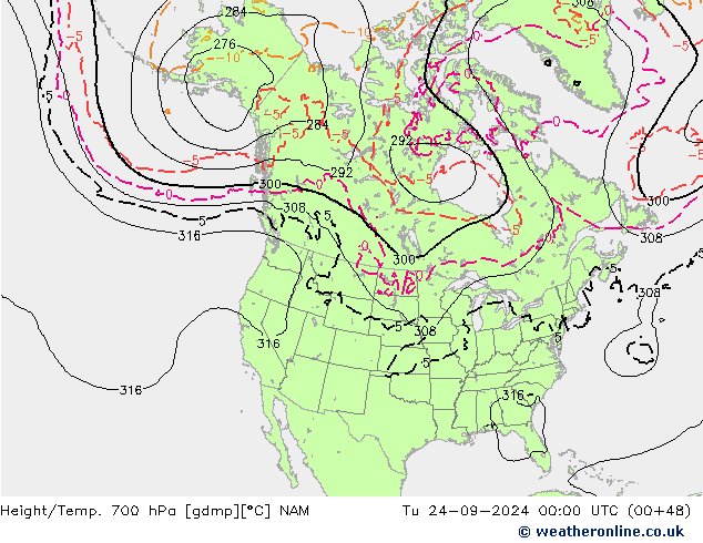 Height/Temp. 700 hPa NAM Ter 24.09.2024 00 UTC