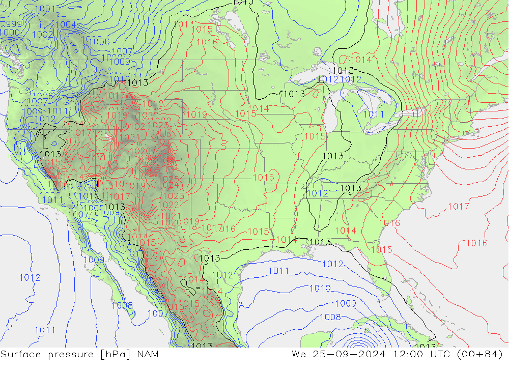 Atmosférický tlak NAM St 25.09.2024 12 UTC