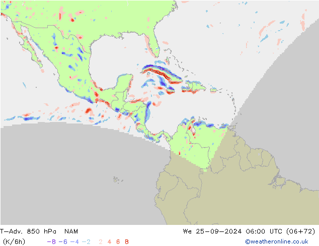 T-Adv. 850 hPa NAM Mi 25.09.2024 06 UTC