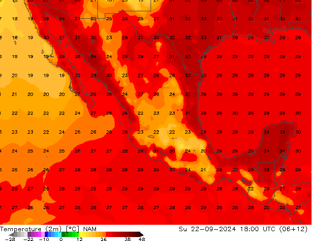 Temperature (2m) NAM Su 22.09.2024 18 UTC