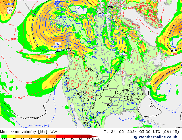 Max. wind snelheid NAM di 24.09.2024 03 UTC