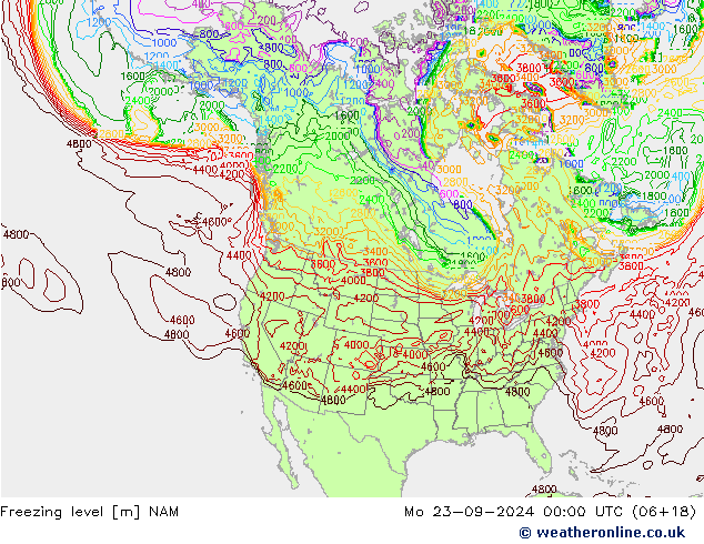 Freezing level NAM 星期一 23.09.2024 00 UTC