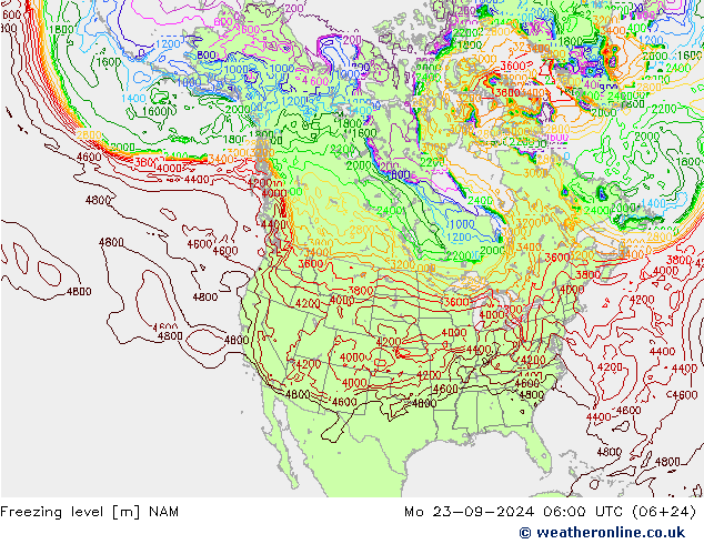 Freezing level NAM Mo 23.09.2024 06 UTC