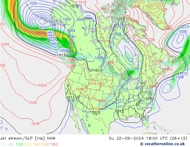 Jet stream/SLP NAM Su 22.09.2024 18 UTC