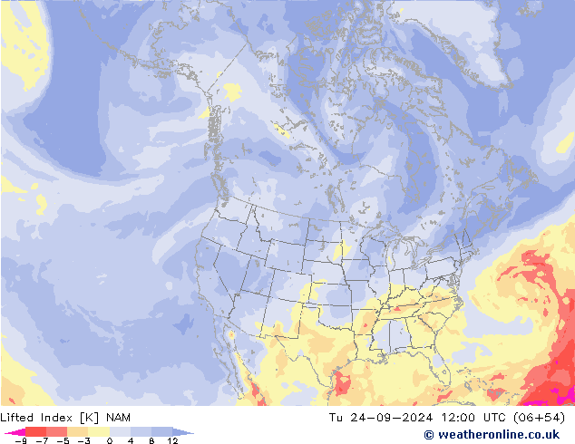 Lifted Index NAM Ter 24.09.2024 12 UTC