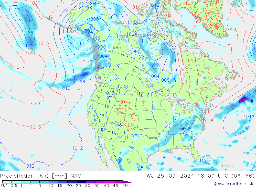 Precipitação (6h) NAM Qua 25.09.2024 00 UTC