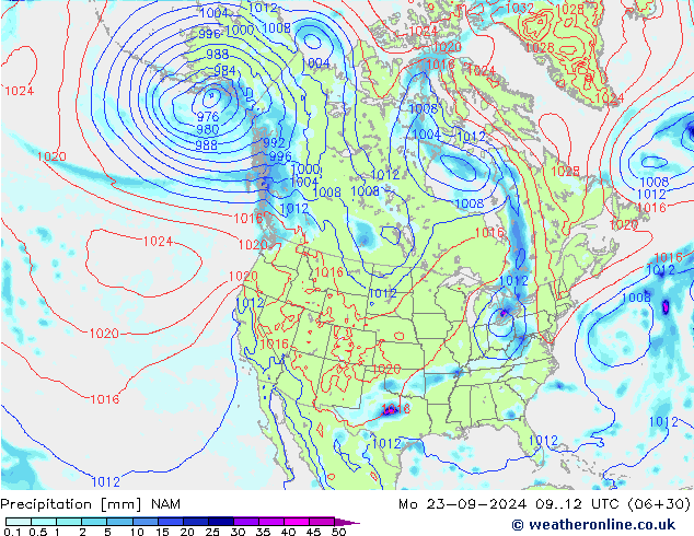 Precipitation NAM Mo 23.09.2024 12 UTC