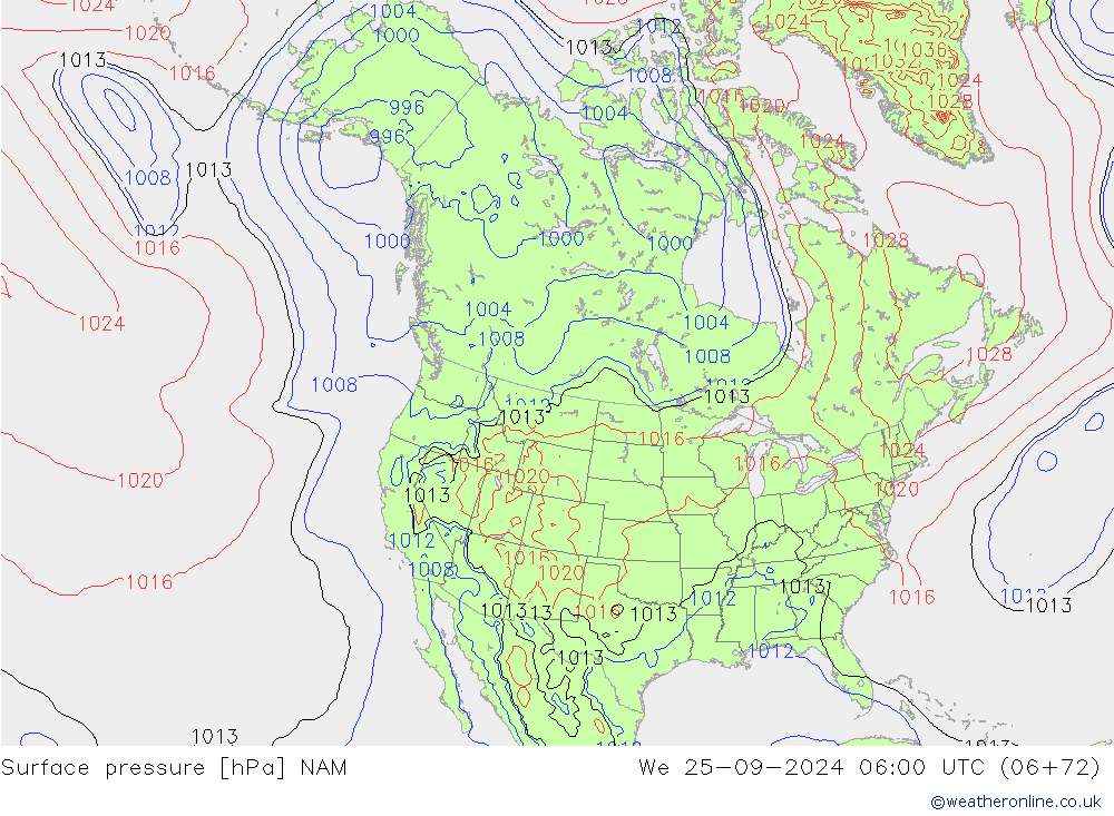 Surface pressure NAM We 25.09.2024 06 UTC