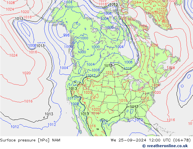 pressão do solo NAM Qua 25.09.2024 12 UTC