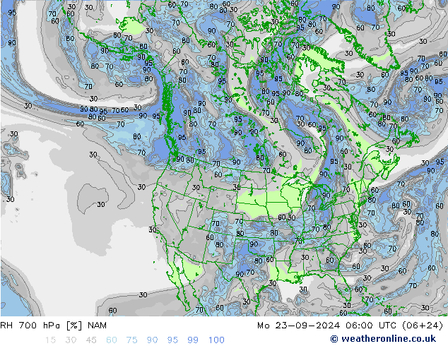 RH 700 hPa NAM Mo 23.09.2024 06 UTC