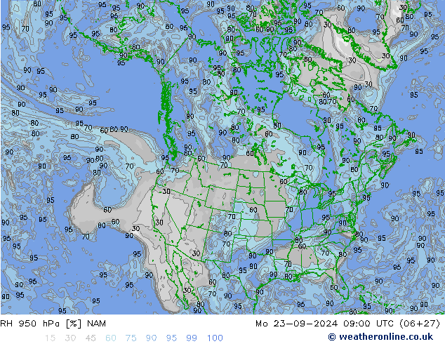 RH 950 hPa NAM Mo 23.09.2024 09 UTC