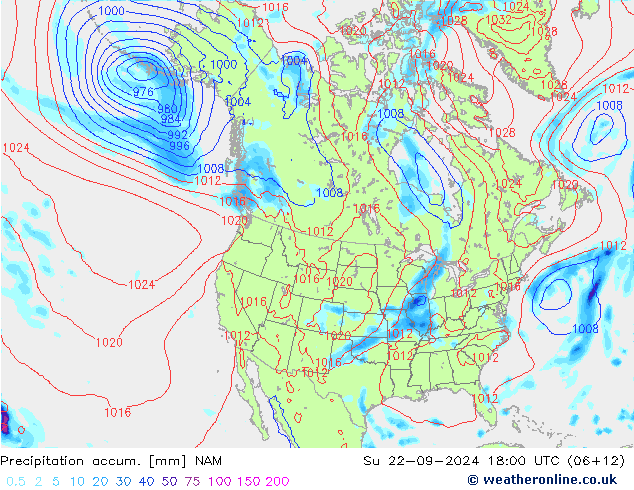 Precipitation accum. NAM Su 22.09.2024 18 UTC