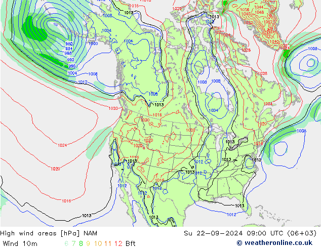 High wind areas NAM dom 22.09.2024 09 UTC