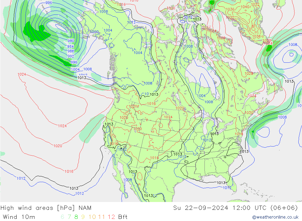 High wind areas NAM Ne 22.09.2024 12 UTC