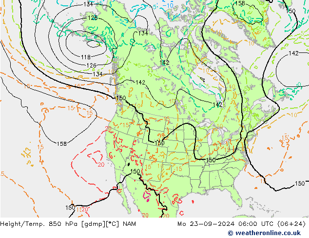 Height/Temp. 850 hPa NAM 星期一 23.09.2024 06 UTC