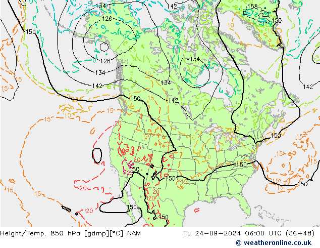 Height/Temp. 850 hPa NAM Di 24.09.2024 06 UTC