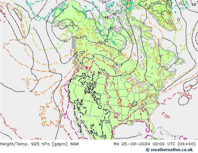 Height/Temp. 925 hPa NAM Qua 25.09.2024 00 UTC