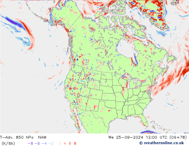 T-Adv. 850 hPa NAM mer 25.09.2024 12 UTC