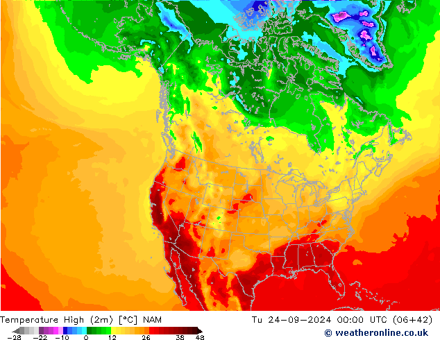 Max.temperatuur (2m) NAM di 24.09.2024 00 UTC