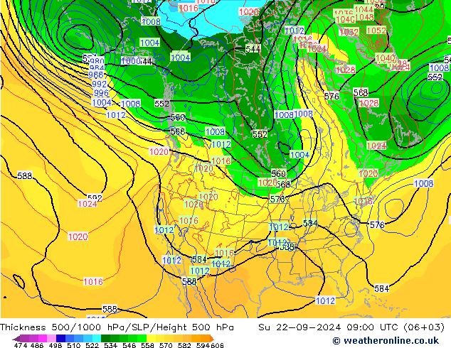 Thck 500-1000hPa NAM 星期日 22.09.2024 09 UTC