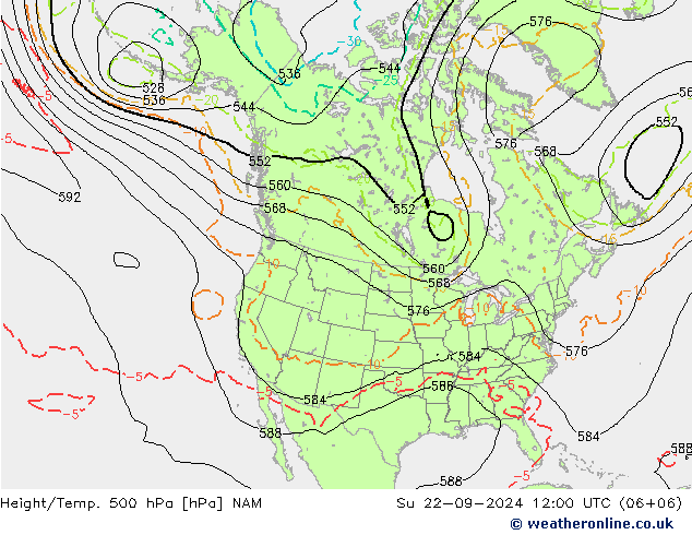 Height/Temp. 500 hPa NAM 星期日 22.09.2024 12 UTC