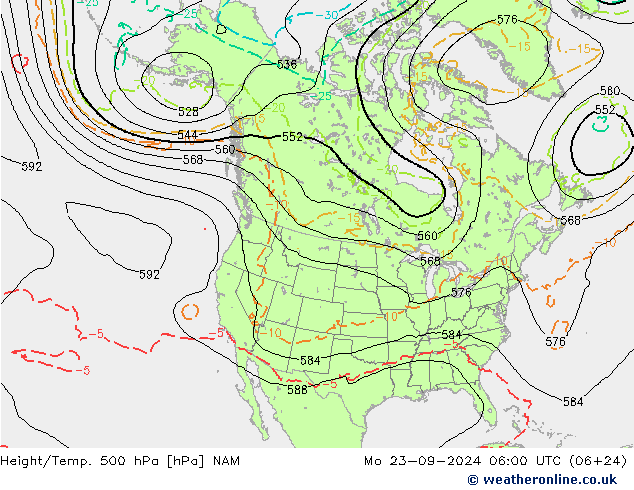 Height/Temp. 500 hPa NAM Mo 23.09.2024 06 UTC