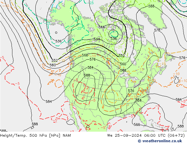 Hoogte/Temp. 500 hPa NAM wo 25.09.2024 06 UTC