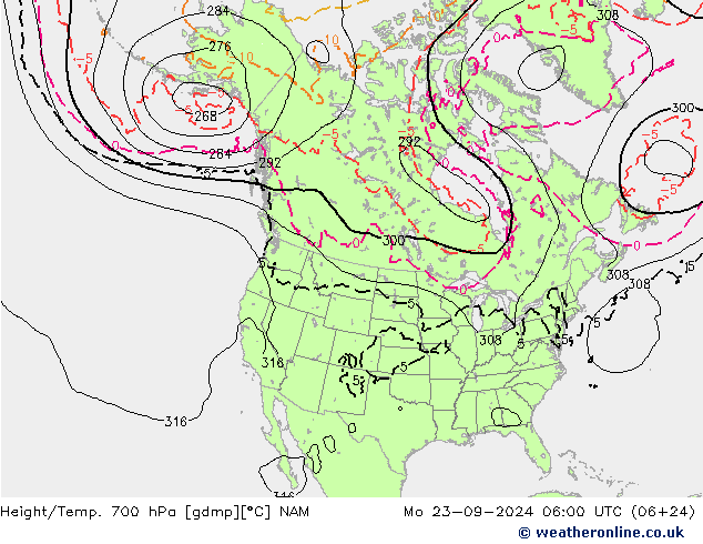 Height/Temp. 700 hPa NAM 星期一 23.09.2024 06 UTC