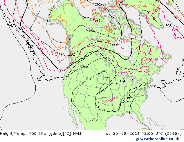 Height/Temp. 700 hPa NAM We 25.09.2024 18 UTC