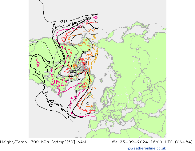 Yükseklik/Sıc. 700 hPa NAM Çar 25.09.2024 18 UTC