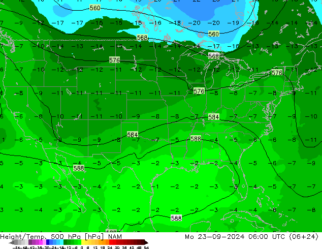 Hoogte/Temp. 500 hPa NAM ma 23.09.2024 06 UTC